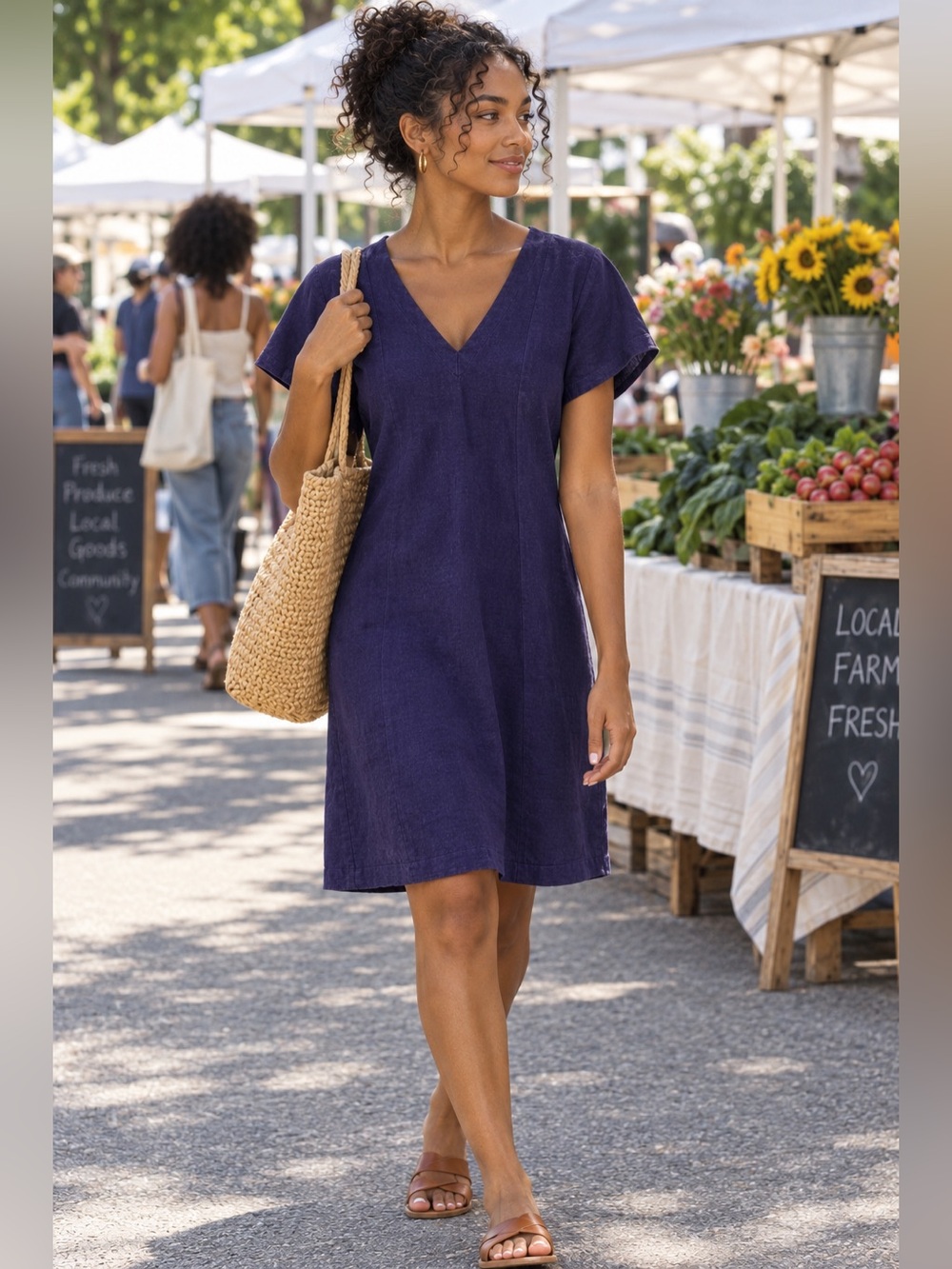 J. Jill Love Linen 100% Linen Dress | Eggplant Purple | Small | V-Neck | Pockets